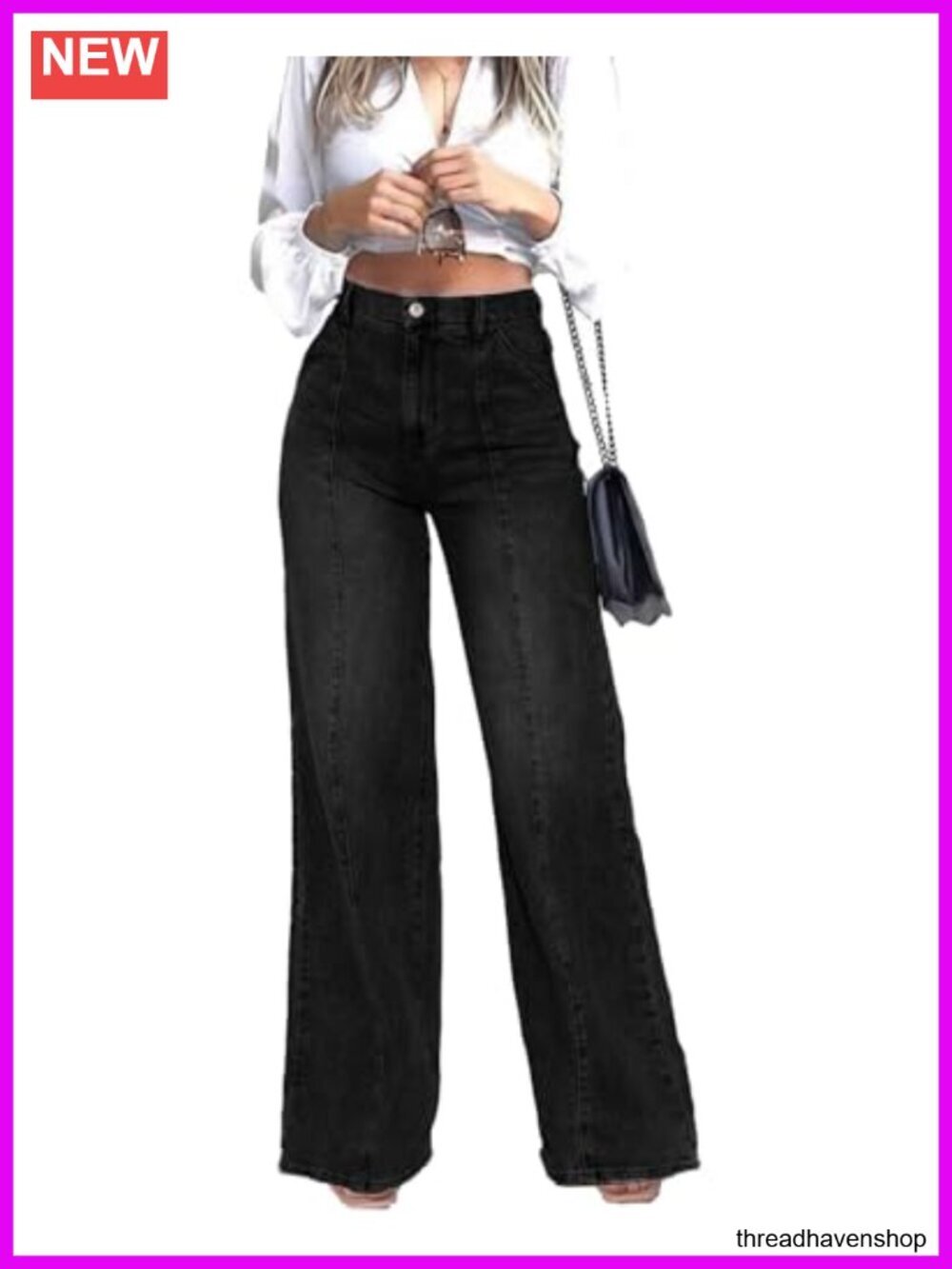 High Waist Wide Leg Jeans Baggy Denim Pants Stretchy Cotton Blend Relaxed Fit